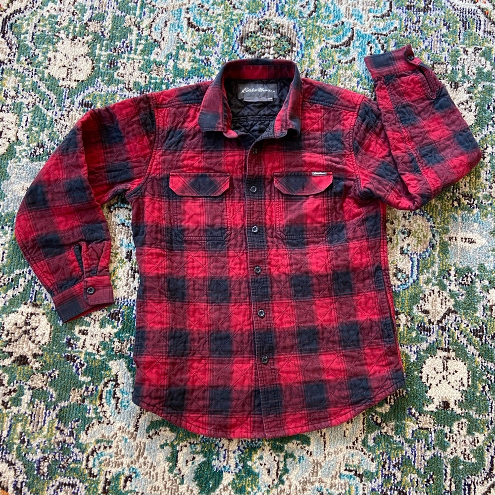 Eddie Bauer Red and Black Plaid Shirt Jacket